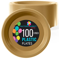 9 In. Gold Plastic Plates | 100 Count