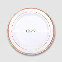 Elegant Rose Gold Trimmed Premium Plastic Dinner Plates, 10.25", 10-Pack