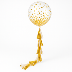 Elegant White and Gold Tassel Balloon Tail Accessory - 6 ft