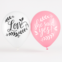 Floral Greenery Wedding Latex Balloons, 12-inch, Pink & White, 15-Pack