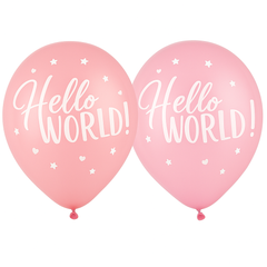 "Hello World" Pink Baby Shower Latex Balloons, 12-Inch, 15-Pack