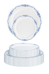 12 Oz. White / Navy Victorian Design Bowls | 20 Count