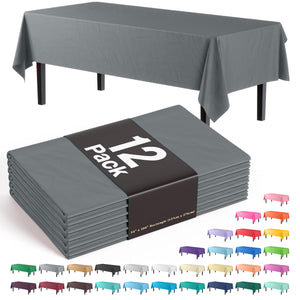 Silver Plastic Table Covers | 12 Pack - 54 In. x 108 In.