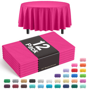 Premium Round Cerise Plastic Table Covers | 12 Pack - 84 in.