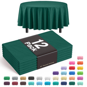 Dark Green Round Plastic Table Covers | 12 Pack - 84 in.
