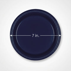 True Navy 7" Round Plastic Dessert Plates - 20 Pack