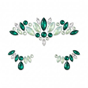 Festive Green Face Jewels - Self-Adhesive Gem Kit