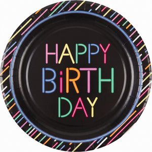 Neon Light Birthday Paper Plates - 9" Round
