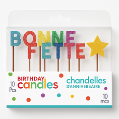 Bonne Fête Glitter Birthday Candle Picks - 10 pcs