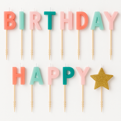 Pastel "Happy Birthday" Letter Candle Set with Glitter Star