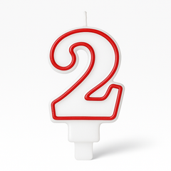 Red & White Number 2 Birthday Candle