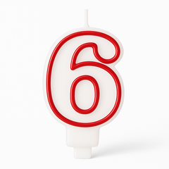 Red & White Number 6 Birthday Candle