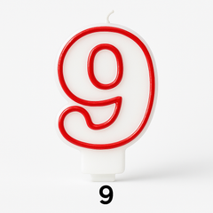 Red & White Number 9 Birthday Candle