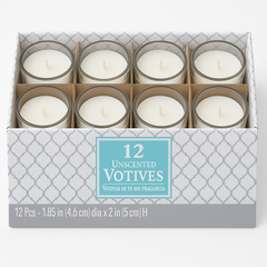 White Unscented Votive Candles with Glass Holders - 12 Pack