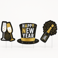 Festive Happy New Year Yard Sign Set 15" - 17.7"