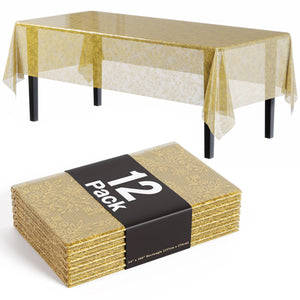 Premium Gold Floral Plastic Table Covers | 12 Count - 54 In. x 108 In.
