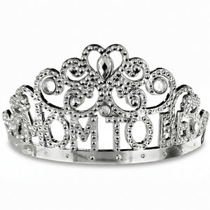 "Mom To Be" Silver Tiara with Sparkling Gems for Baby Shower