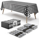 Black Gingham Plastic Table Cover - 54 In. x 108 In.