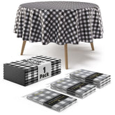 Round Black Gingham Plastic Table Cover - 84 in.