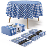 Round Blue Gingham Plastic Table Cover - 84 in.