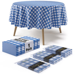 Round Blue Gingham Plastic Table Cover - 84 in.