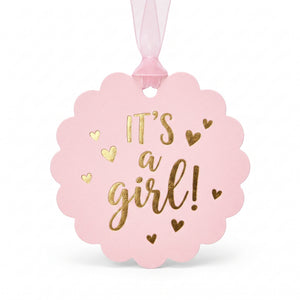 Pink "It's a Girl!" Baby Shower Favor Tags with Ribbons - 25 Pack