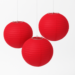 Vibrant Red Round Paper Lanterns, 9.5-Inch, 3-Pack