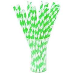 Lime Green Striped Paper Straws - 7.75 in. | 100 Count