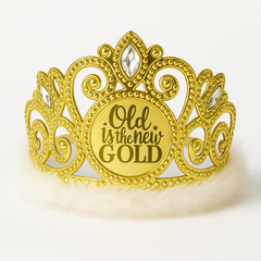 "Old is the New Gold" Flashing Tiara with Faux Fur Trim