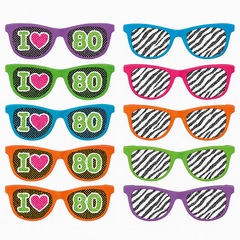 Totally 80s Party Glasses with Fun Printed Lenses, 10-Pack