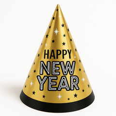 Festive New Year's Eve Cone Hat in Black, Silver, and Gold