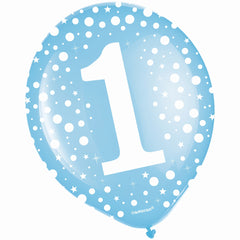 Blue 12" #1 Printed Latex Balloons - Bulk Pack