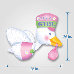 Giant "It's a Girl" Stork Foil Balloon - 26 Inch
