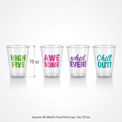 Awesome '80s Metallic Printed Plastic Cups, 10oz, 20 Pack