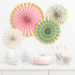 Metallic Gold & Pastel Paper Fan Decorations - 4 Pack