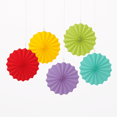 Vibrant Mini Rainbow Paper Fan Decorations - 5 Pack
