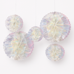 Iridescent Luminous Mini Honeycomb Hanging Decorations, 5-Inch, 5-Pack