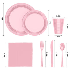 182 Pcs Pink Plastic Dinnerware Set | Setting for 26