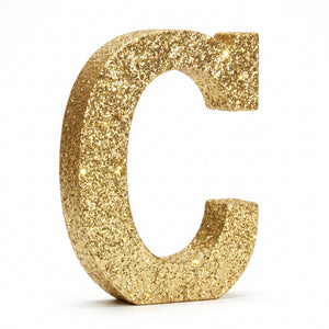 Glitter Gold Letter C Sign - Standing Block Decoration, 4-Inch