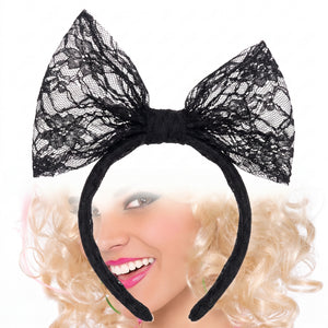 80s Lace Bow Headband - Retro Costume Accessory