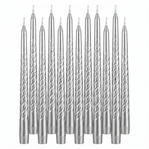 Silver Thin Taper Birthday Candles - 12 Pack