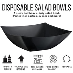 32 Oz. | Black Square Plastic Serving Bowl | 48 Count