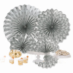 Silver Glitter Paper Fan Decorations Set - 4 Pack