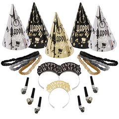 Amscan Elegant Eve 2026 New Year's Eve Decorations Party Supplies for 25, Includes Cone Hats and Tiaras