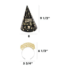 Amscan Elegant Eve 2026 New Year's Eve Decorations Party Supplies for 25, Includes Cone Hats and Tiaras