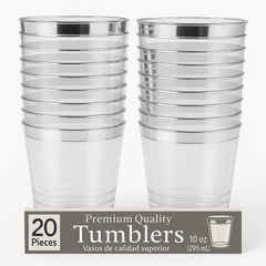 Gold Trim Premium Plastic Tumblers - 10 oz, 20 Pack