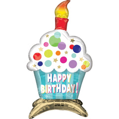 Colorful Cupcake Foil Balloon with Candle - Happy Birthday