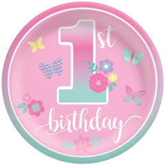 Butterfly Garden 1st Birthday Paper Plates - 6.75"