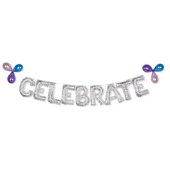 Silver Glitter "Celebrate" Foil Balloon Banner Kit