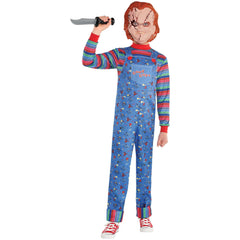 Kids' Chucky Halloween Costume with Mask and Overalls